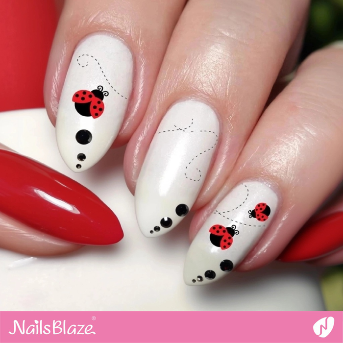 Tiny Ladybugs for Red and White Nails Design | Ladybug Nails- NB8269
