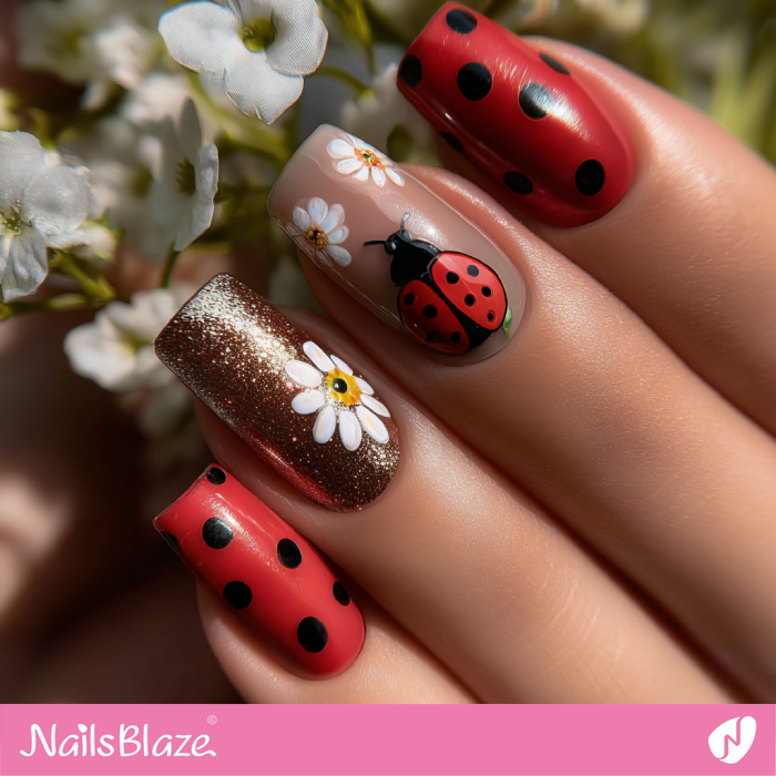 Dot Nails with Ladybugs and Flowers | Ladybug Nails- NB8270