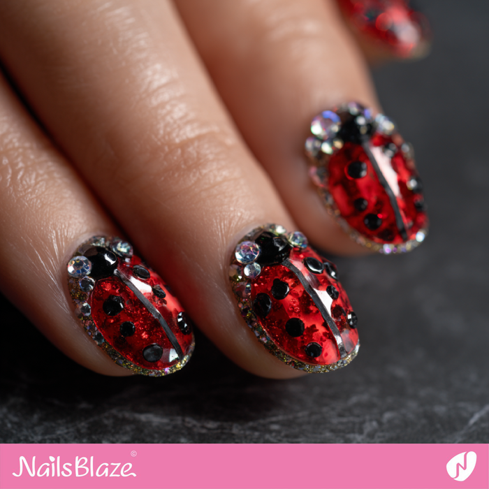 Embellished Ladybug Nails Design | Ladybug Nails- NB8339