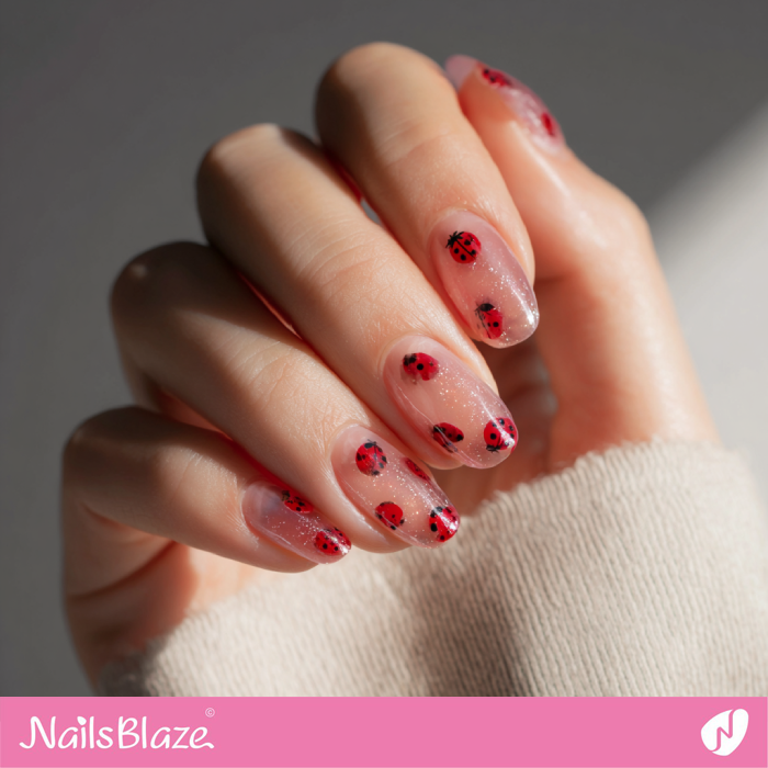 Tiny Ladybugs for Clear Shimmer Nails | Ladybug Nails- NB8351