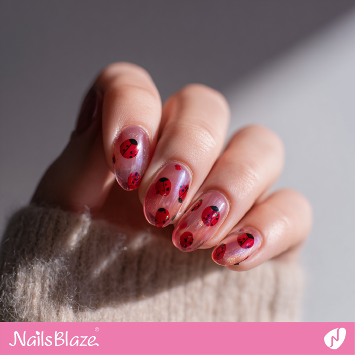 Ladybug Design for Transparent Pink Nails | Ladybug Nails- NB8354