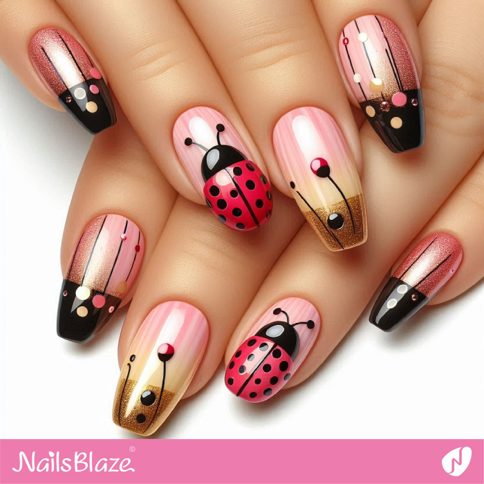 Coffin Nails with Ladybug Accents | Ladybug Nails- NB8261