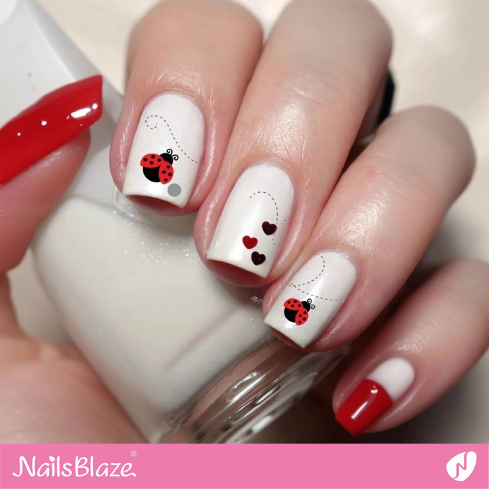 Ladybug and Heart Design for White Nails | Ladybug Nails- NB8262