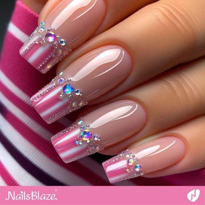 Rhinestone Design on Tips | Embellished Nails - NB4929