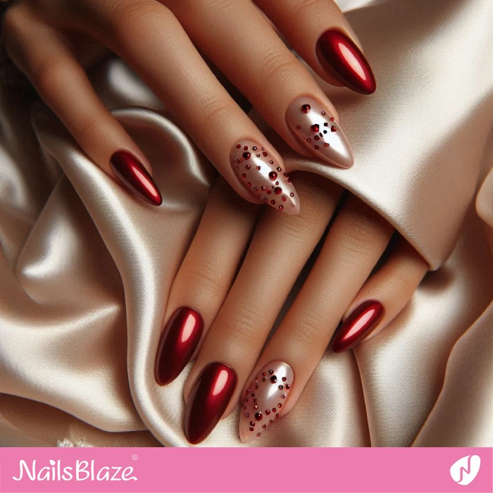 Elegant Red Nails Rhinestone Design | Embellished Nails - NB4939