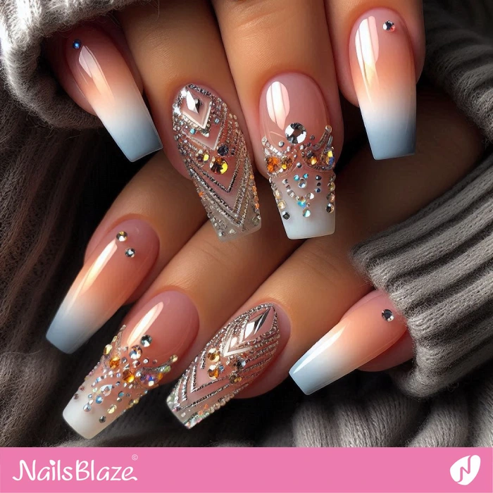 Bling Ombre Nails | Embellished Nails - NB4940