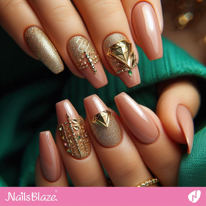 Nails with Diamond Design | Embellished Nails - NB4941