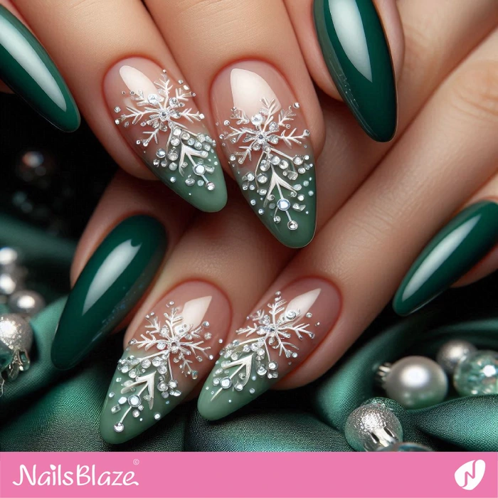 Snowflakes and Rhinestones Nails Design | Embellished Nails - NB4942