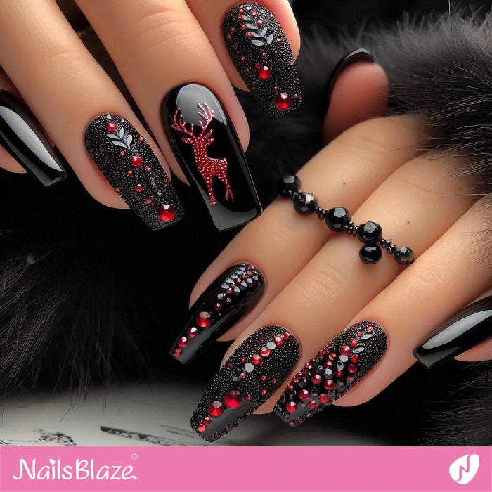 Rhinestone Reindeer Nail Art | Embellished Nails - NB4948