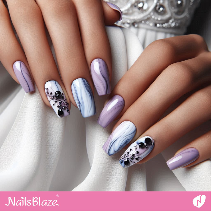 Rhinestone Design for Pastel Marble Nails | Embellished Nails - NB4919