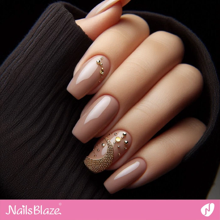 Nude Nails Gold Rhinestone Design | Embellished Nails - NB4920