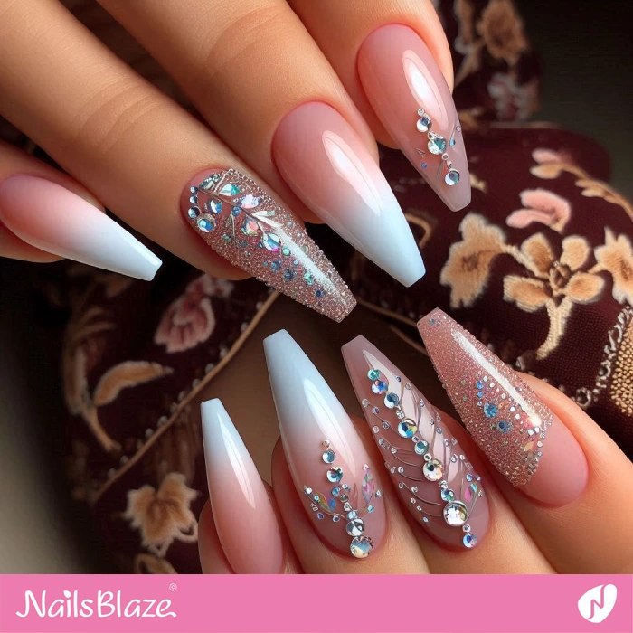 Ombre Nails Glitter and Rhinestone Design | Embellished Nails - NB4921