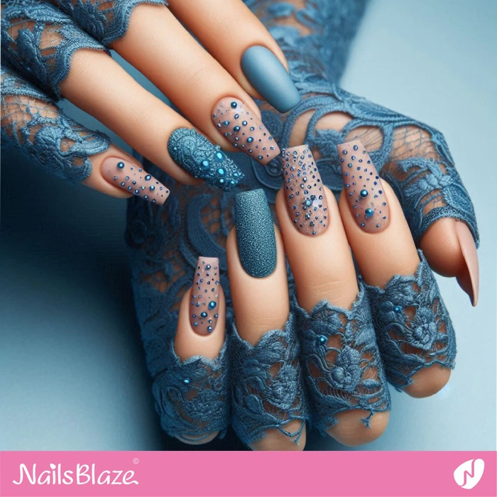 Blue Nails Rhinestone Embellishments | Embellished Nails - NB4923