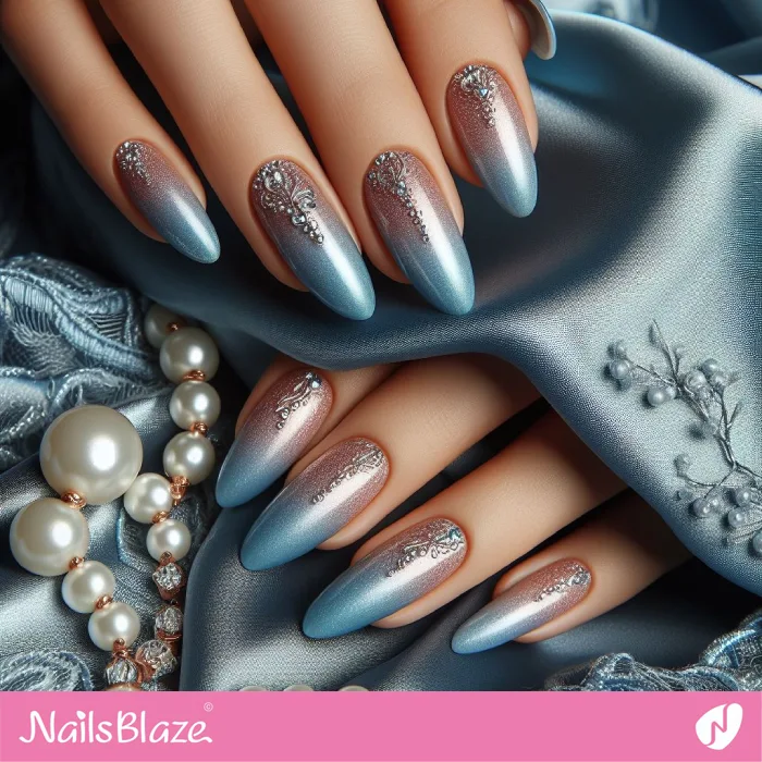 Glossy Blue Romance Tips Nails Design | Shimmer Nails - NB4153