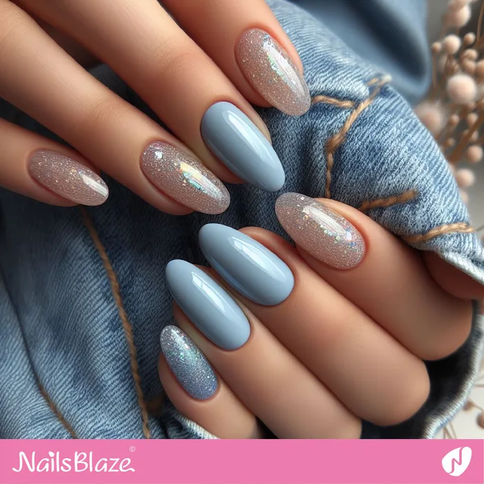 Shimmer Design Blue Nails for Spring | Shimmer Nails - NB4155