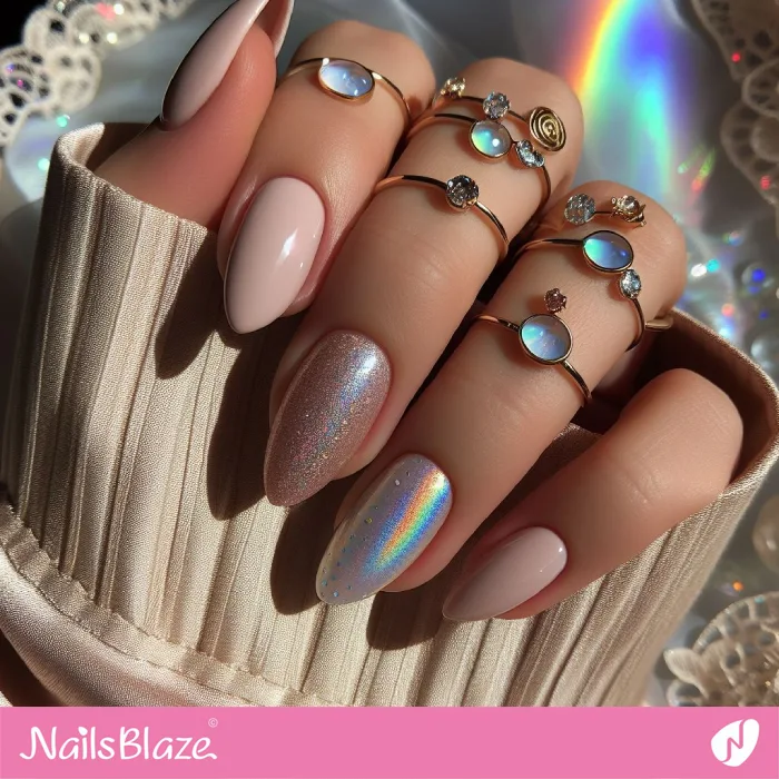 Spring Iridescent Accent Nail Design | Shimmer Nails - NB4157