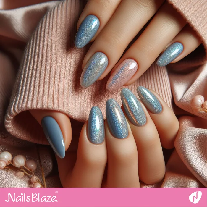 Blue Simple Nail Design | Shimmer Nails - NB4159