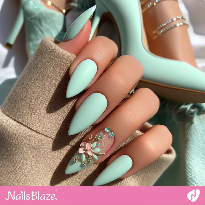 Floral 3D Accent for Mint Green Nails | Shimmer Nails - NB4160