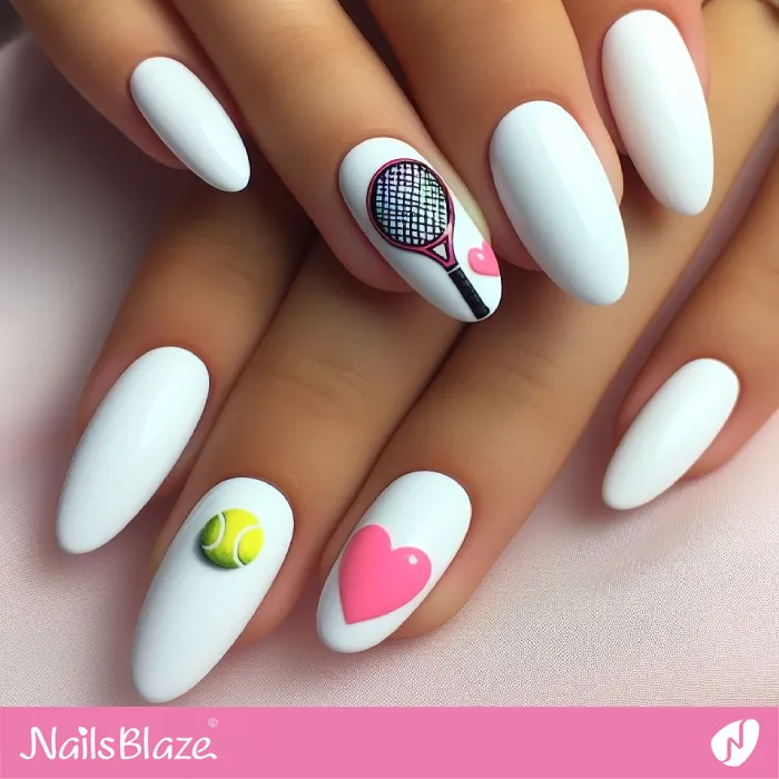 White Nails with Tennis Theme Design | Sports Nails - NB3310