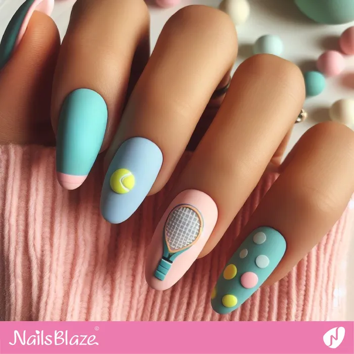 Tennis Theme Matte Pastel Nails | Sports Nails - NB3302