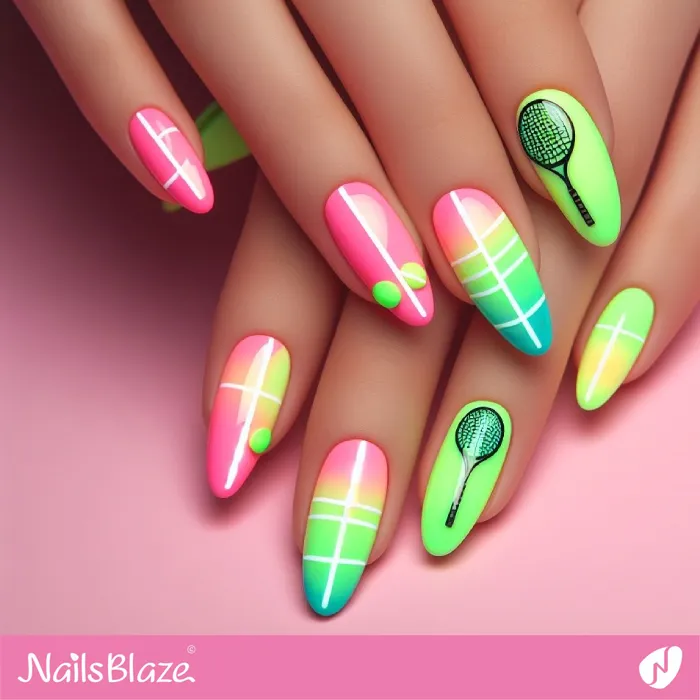 Tennis Theme Neon Nails | Sports Nails - NB3303