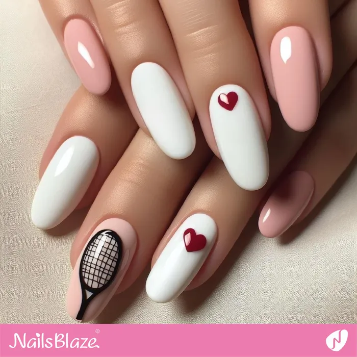 Tennis Love Pink and White Nails | Sports Nails - NB3309