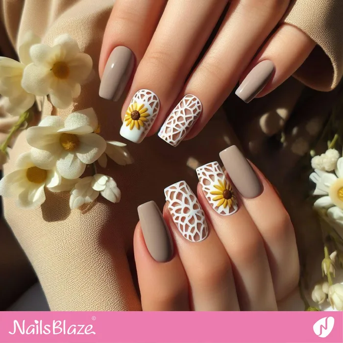 Cutout Pattern on Nails with Flowers | Spring Nails - NB3840