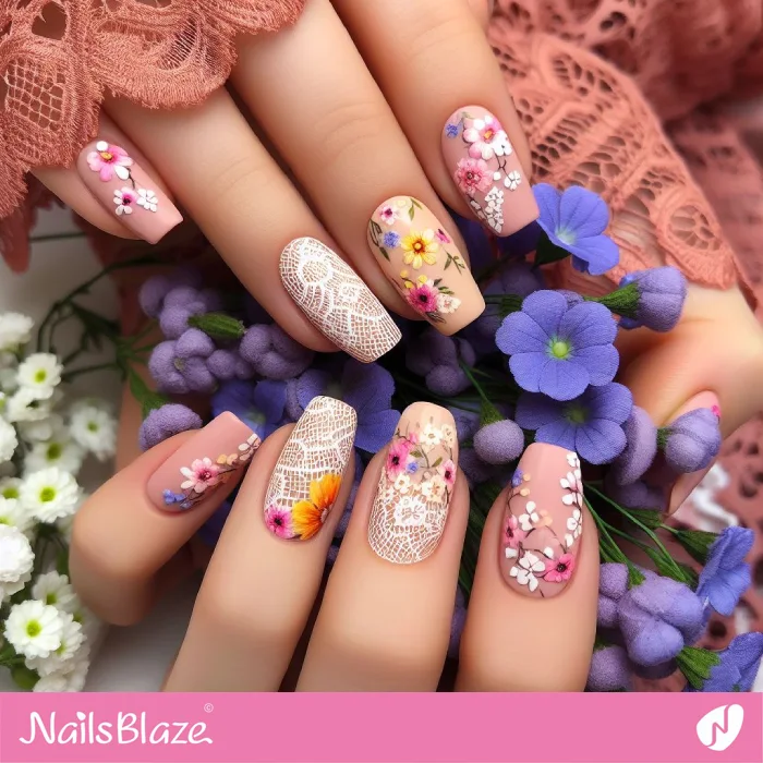 Lace and Flower Nails Design for Spring | Spring Nails - NB3843