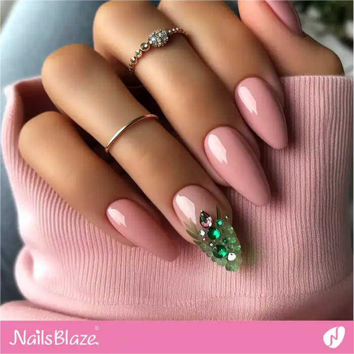 Pink Nails with Rhinestone French Tip | Spring Nails - NB4366