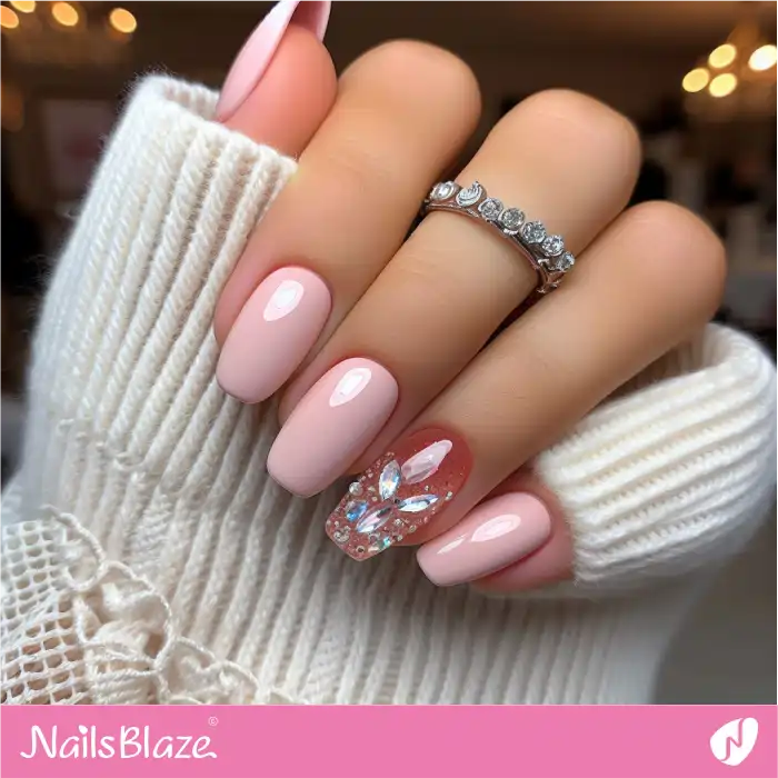Pink Nails with Crystal Accent | Spring Nails - NB4369