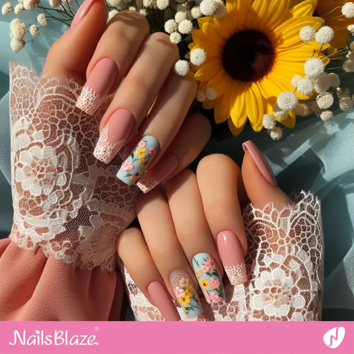 Spring Floral Nails with Lace Design | Spring Nails - NB3829