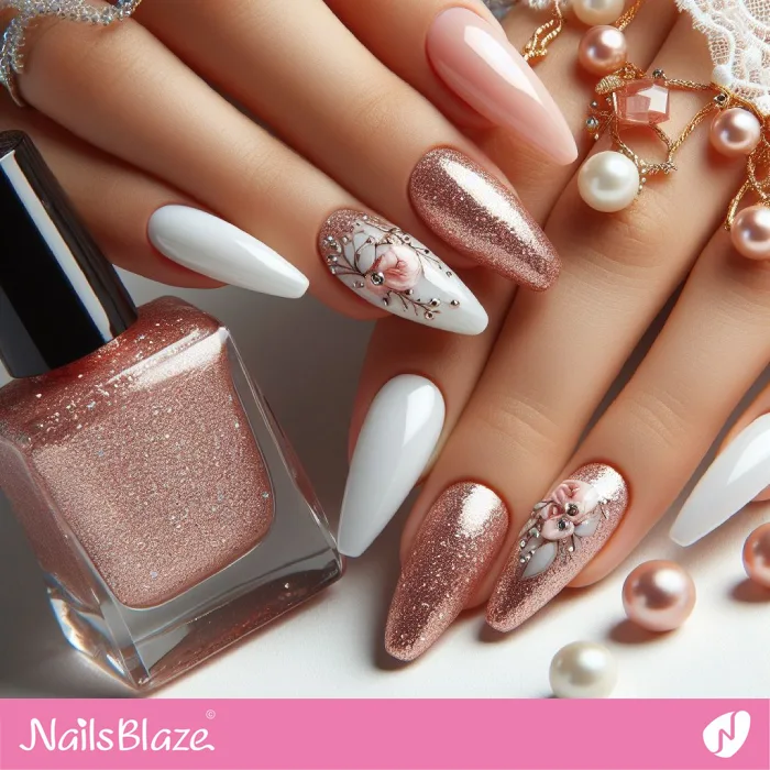 Embellished Nails Flower Design | Spring Nails - NB3830