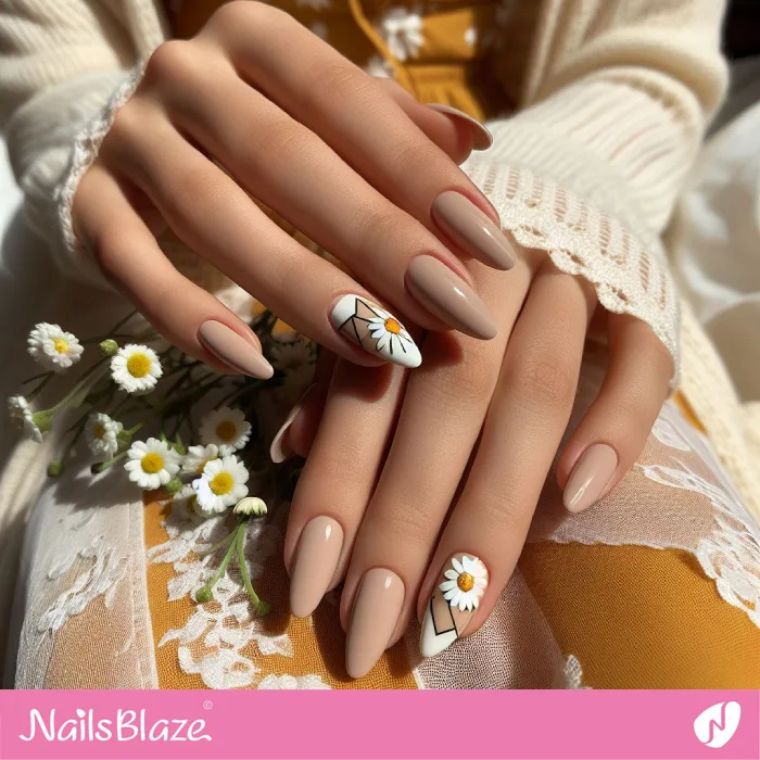 Neutral Nails with Daisy Flowers | Spring Nails - NB3831
