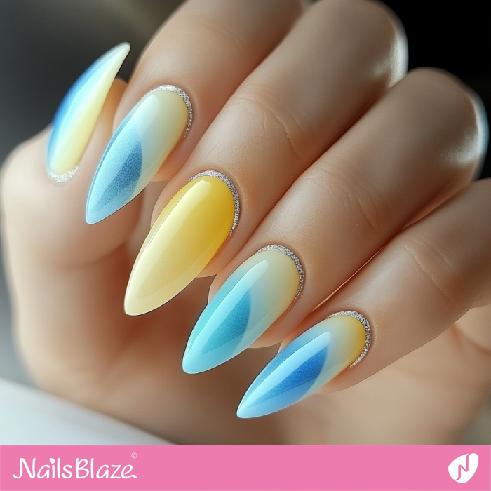 Lemon Yellow and Sky Blue Nails Cuff Design | Spring Nails- NB7955