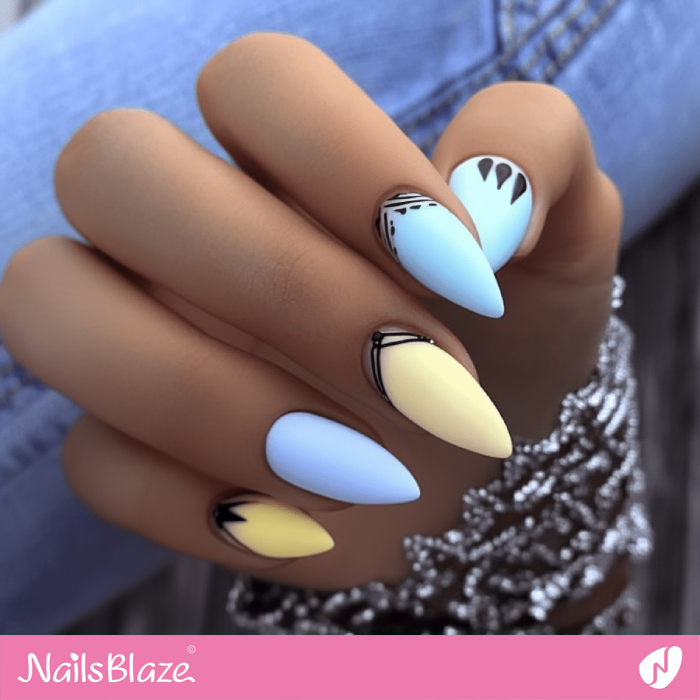 Minimal Design Lemon Yellow and Sky Blue Matte Nails | Spring Nails- NB7957