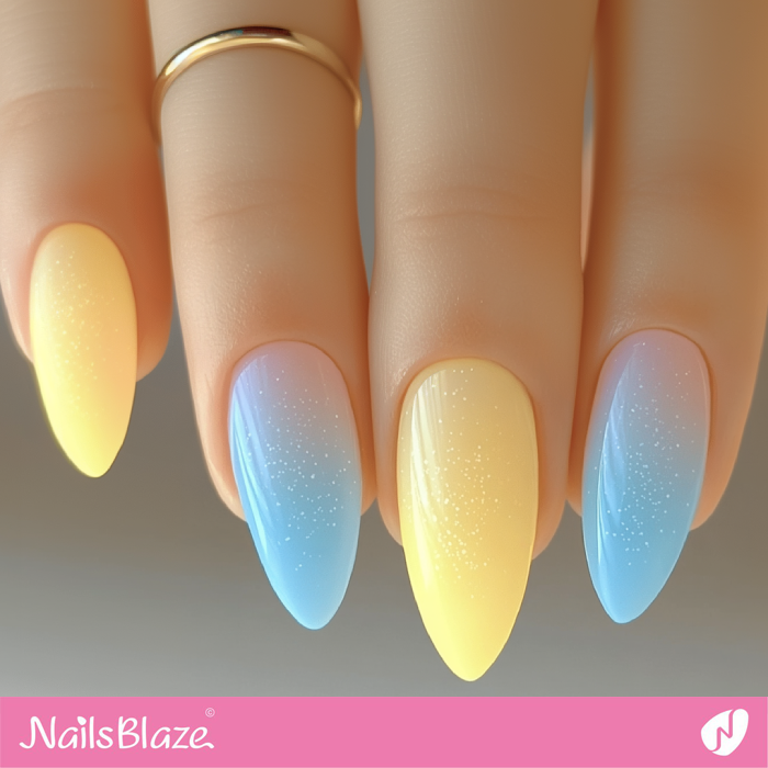 Lemon Yellow and Sky Blue Shimmer Nails | Spring Nails- NB7958