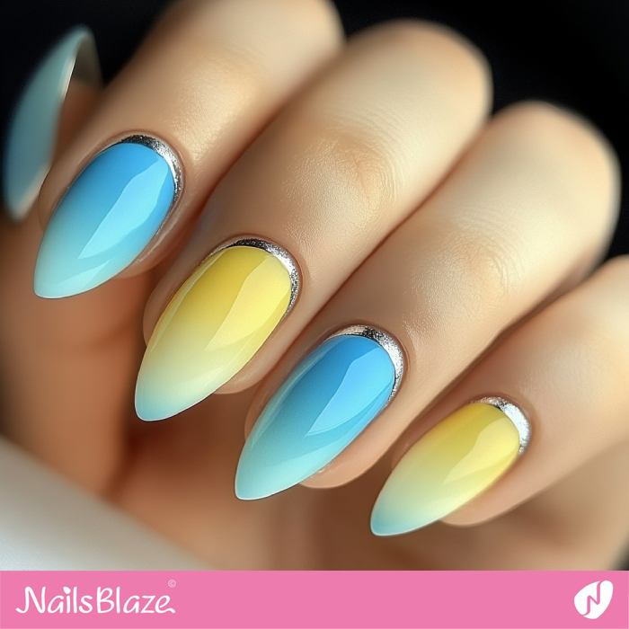 Sky Blue and Lemon Yellow Nails with Reverse French Manicure | Spring Nails- NB7967