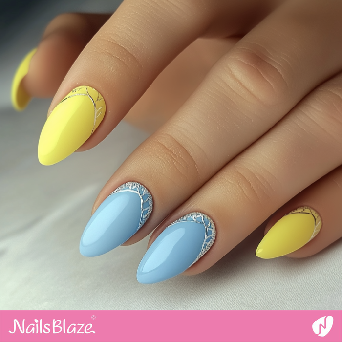 Abstract Sky Blue and Lemon Yellow Nails for Work | Spring Nails- NB7973