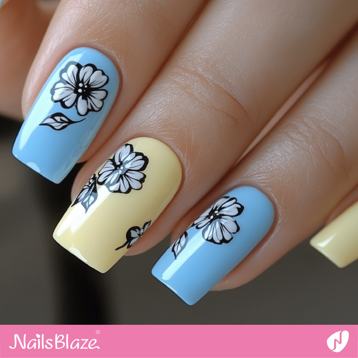 Lemon Yellow & Sky Blue Nails Simple Design | Spring Nails- NB7946