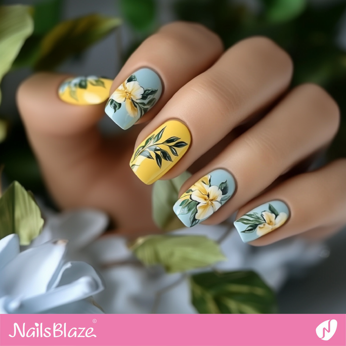 Tropical Theme Lemon Yellow & Sky Blue Nails | Spring Nails- NB7948