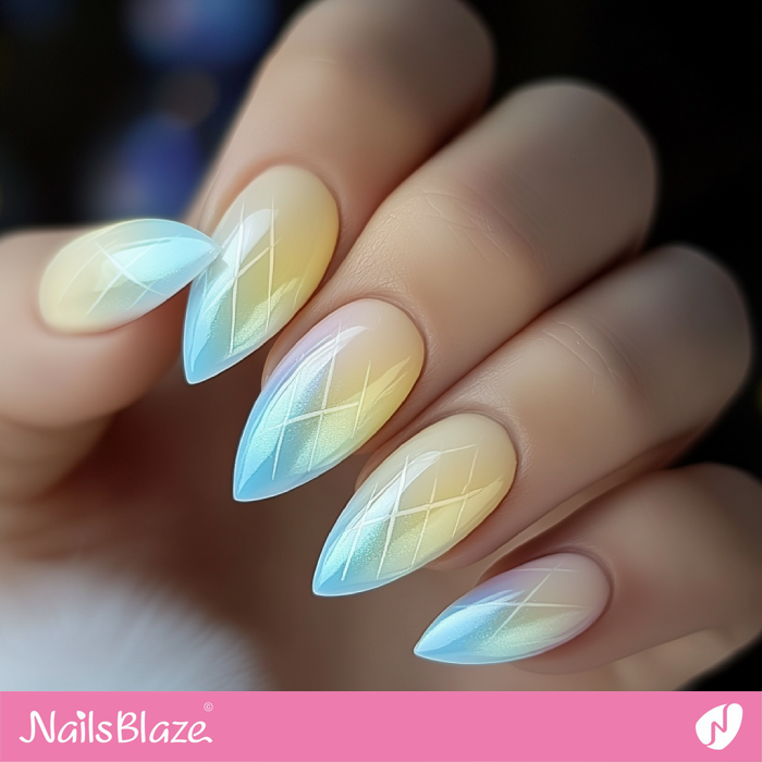 Geometric Design Lemon Yellow & Sky Blue Nails | Spring Nails- NB7950