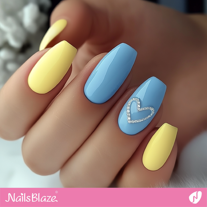 A Heart Accent for Sky Blue and Lemon Yellow Nails | Spring Nails- NB7953