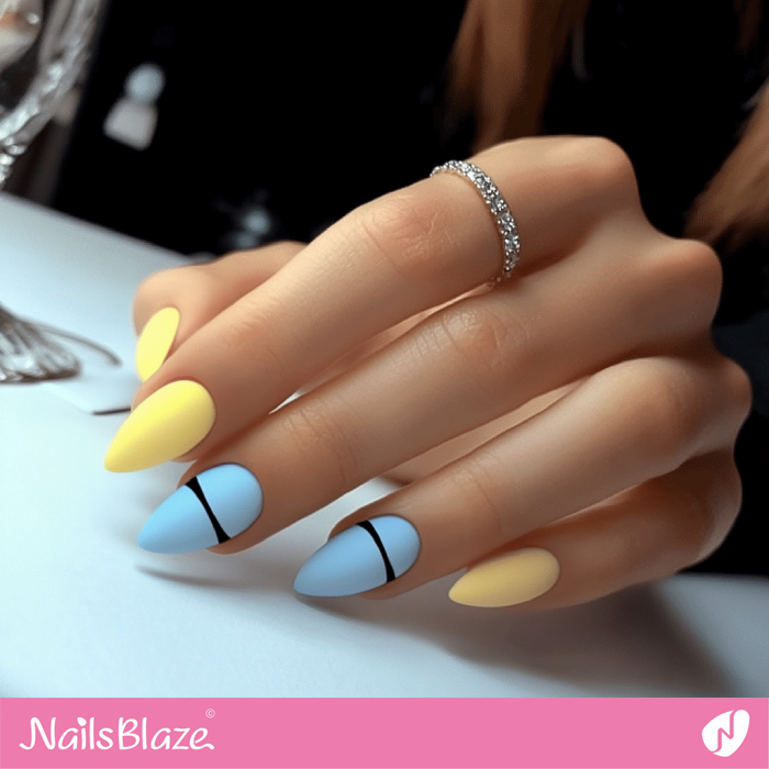 Sky Blue and Lemon Yellow Nail Design for Office | Spring Nails- NB7954