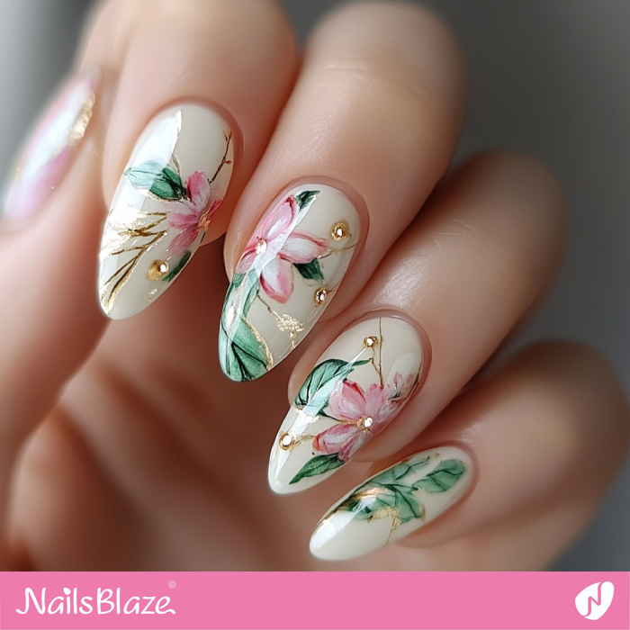 Classy Flower Design for Almond Nails | Spring Flower Nails- NB7927