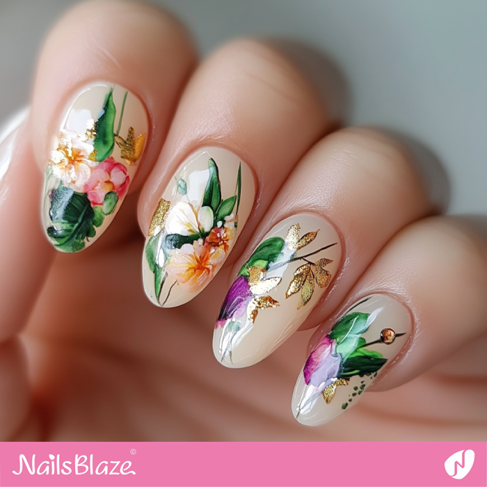 Spring Glossy Nails with Flowers | Spring Flower Nails- NB7930