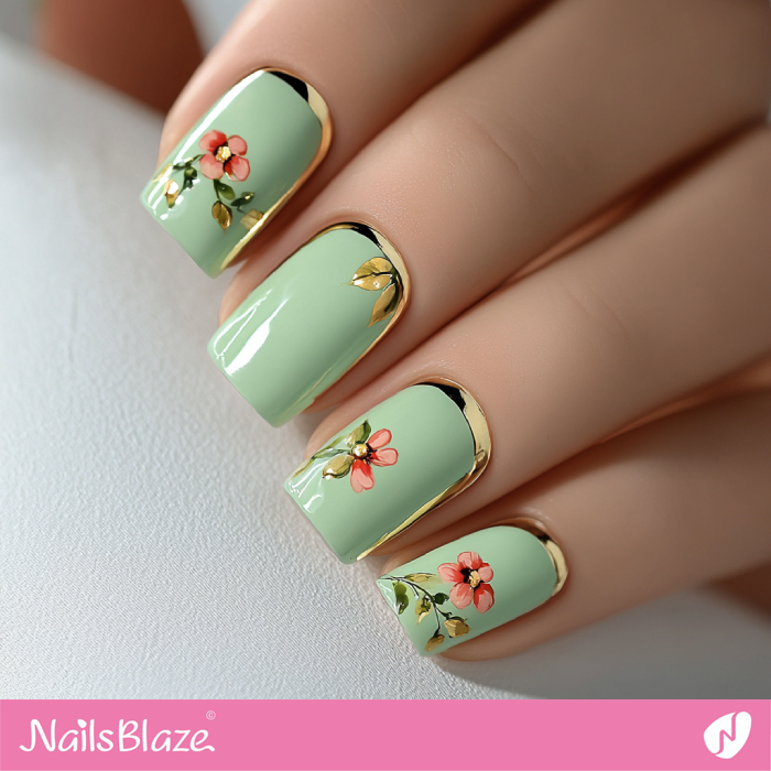 Flower Design for Mint Green Nails | Spring Flower Nails- NB7932