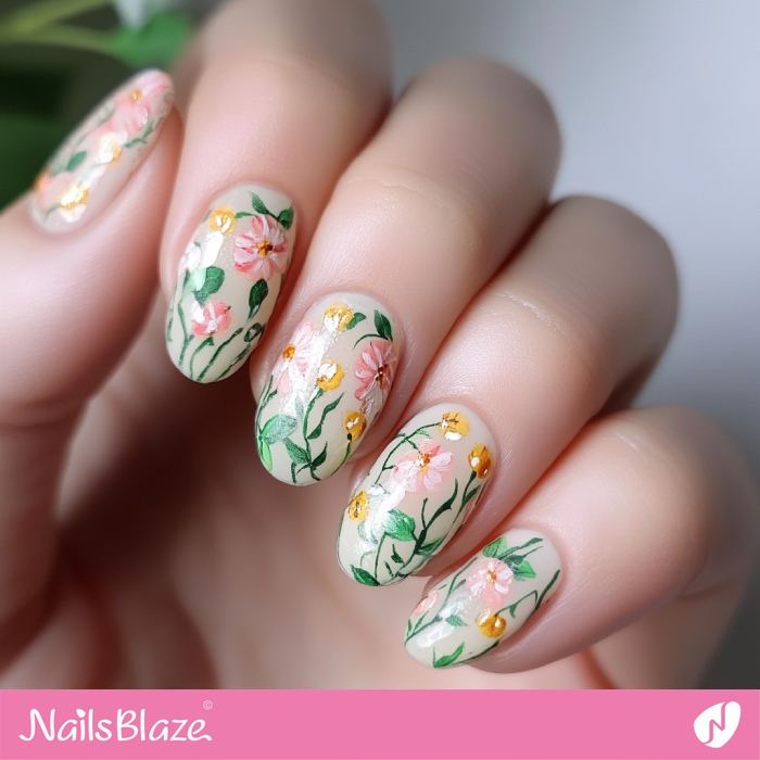 Neutral Nails with Flowers | Spring Flower Nails- NB7934