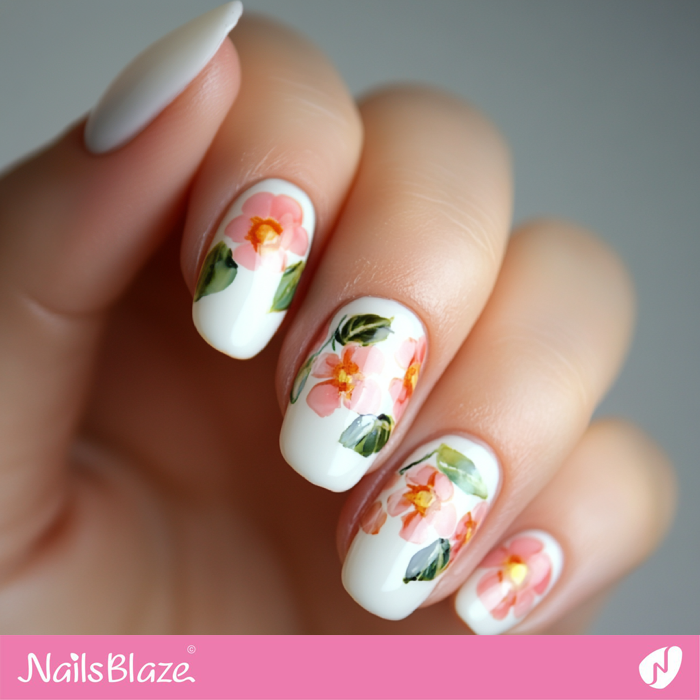 Watercolor Flowers for White Nails | Spring Flower Nails- NB7935