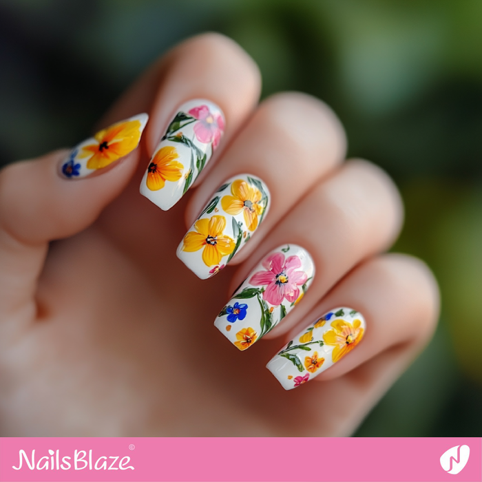 Coffin Nails with Flowers for Spring | Spring Flower Nails- NB7941