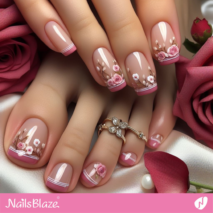 French Mani and Pedi Design for Spring | Spring Flower Nails- NB7916